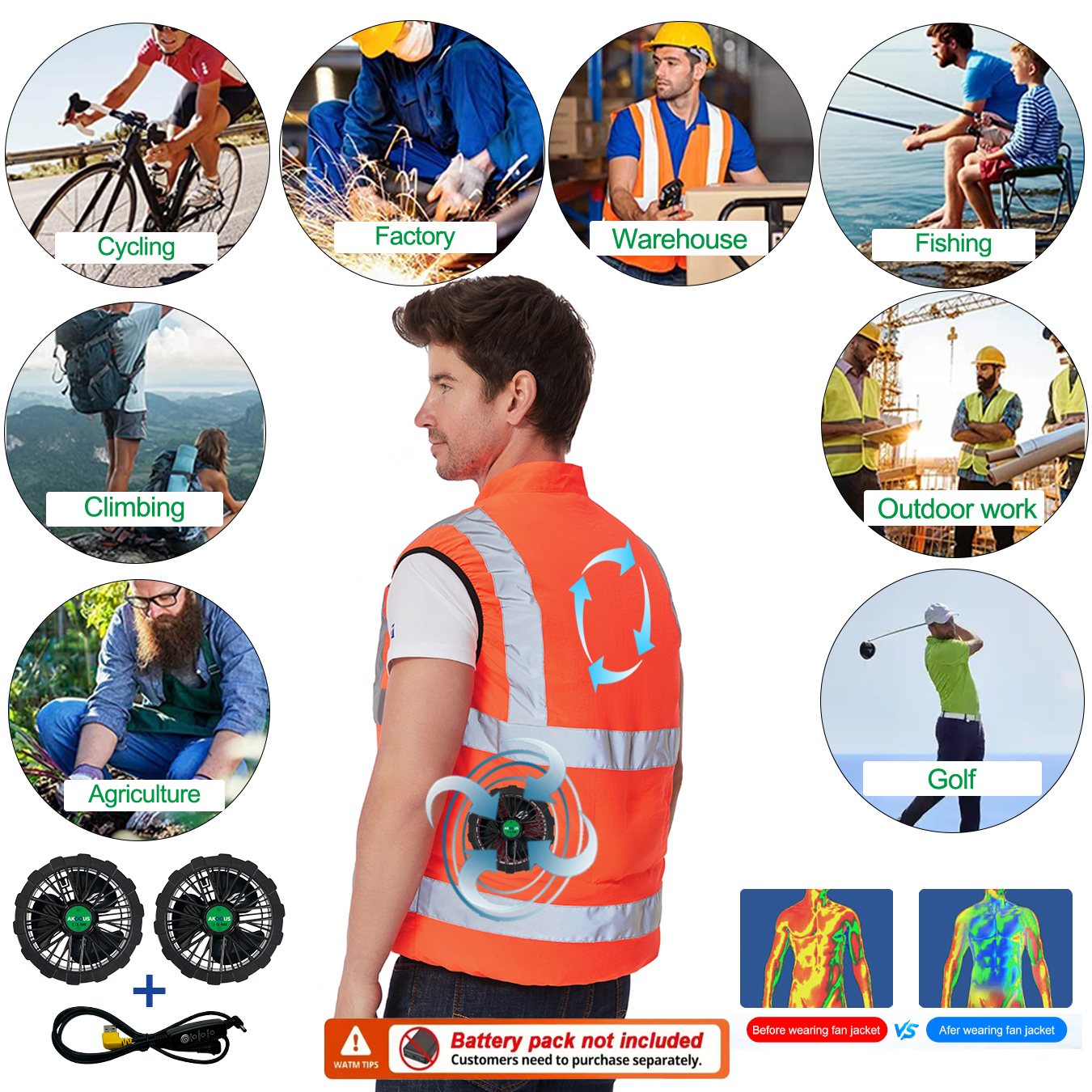 AKOOUS 6500 RPM 12V/5V USB 3-F - огляд і ціна Fishing Jacket Waterproof
